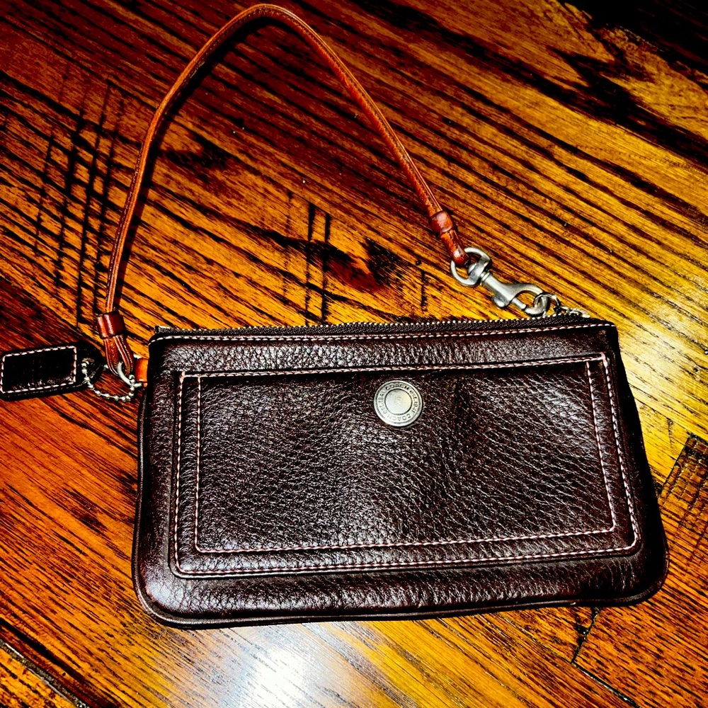 Brown leather Coach wristlet - fits iPhone